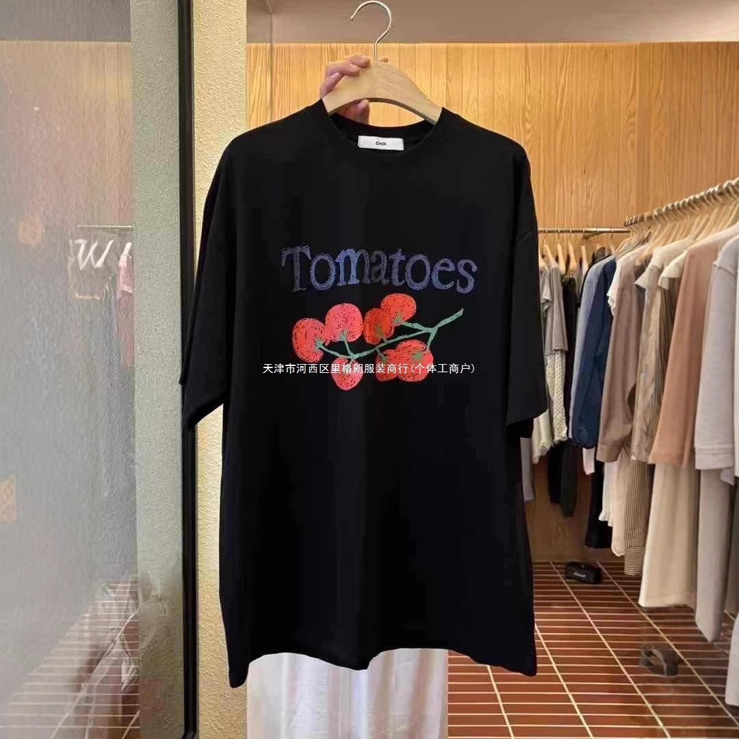 韩国东大门代购2025夏新款小西红柿印花短袖T恤女宽松休闲上衣