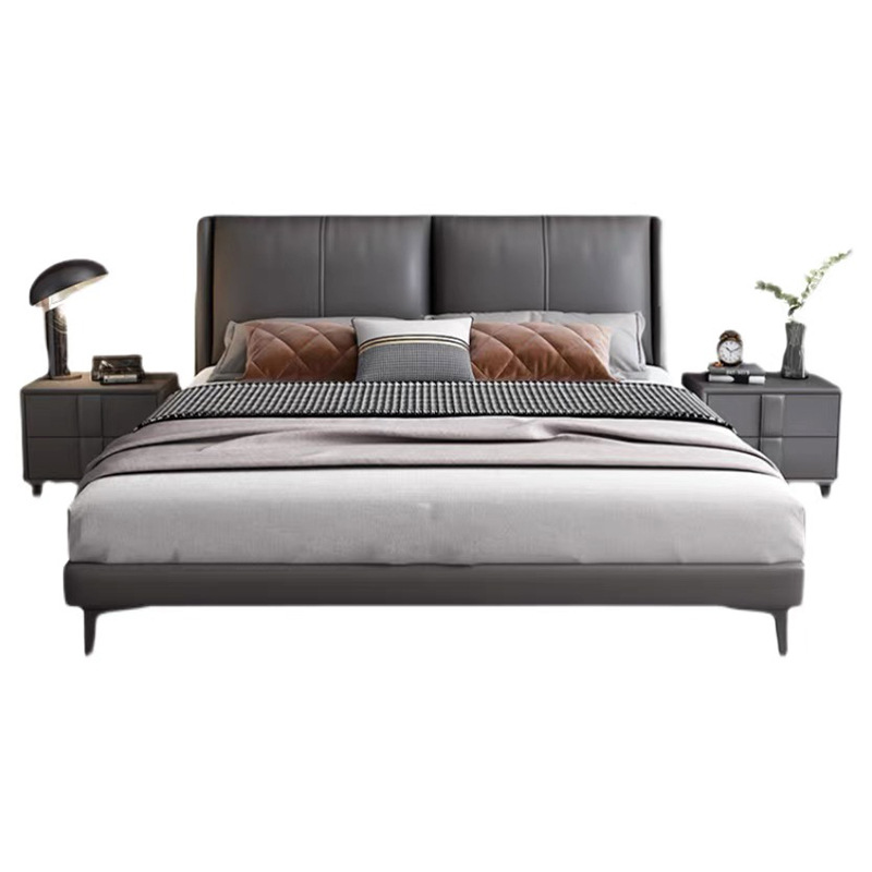 Italiano minimalista cama de cuero genuino moderno minimalista de lujo ligero bolsa suave cama doble dormitorio cama de boda cama de 2 m de alta gama dormitorio principal cama