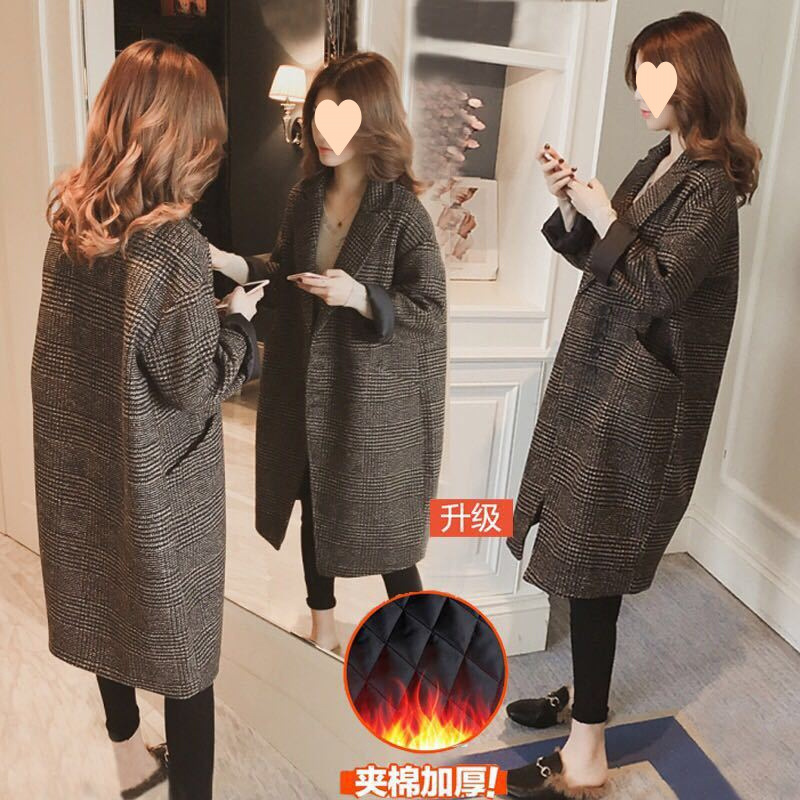 Cotton Autumn and Winter Suit Collar Cocoon Woolen Outwear Korean Style Houndstooth Mid-Length Women's Loose Woolen Outwear Trendy