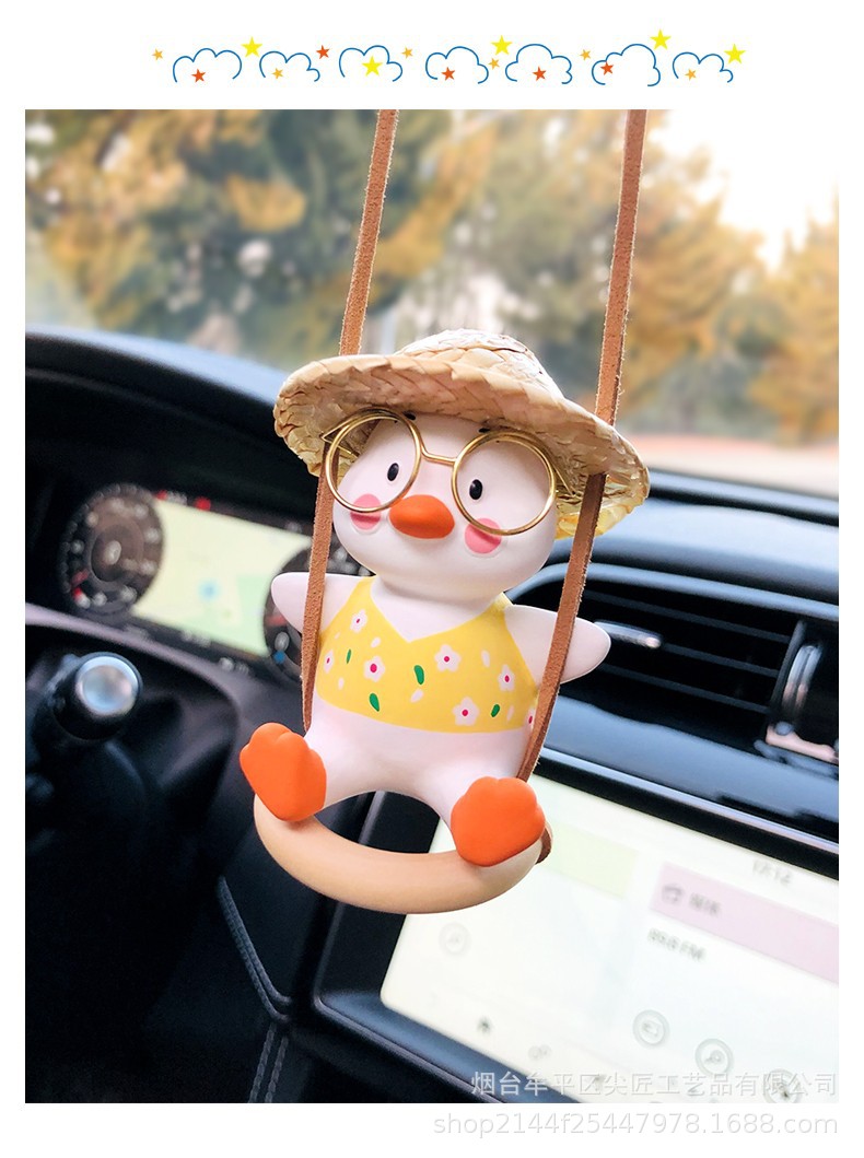Cross-Border Original Manufacturer Swing Duck Car Hanging Ornament, Duck Aromatherapy Car Rearview Mirror Hanging Decoration, Car Hanging Decoration