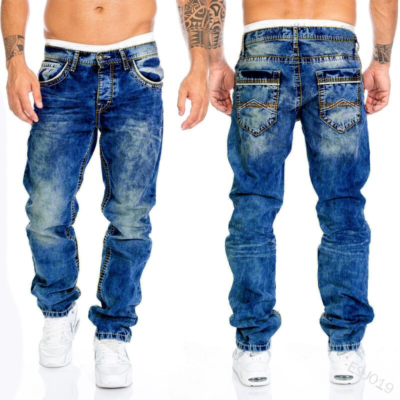2022 cross-border supply Europe and the United States new jeans casual line pants straight men's pants hip-hop jeans