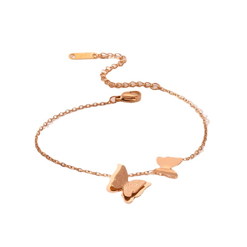 Europa y América de moda mariposa esmerilado acero de titanio pulsera de acero de titanio simple pulsera doble mariposa joyas de mano para mujeres