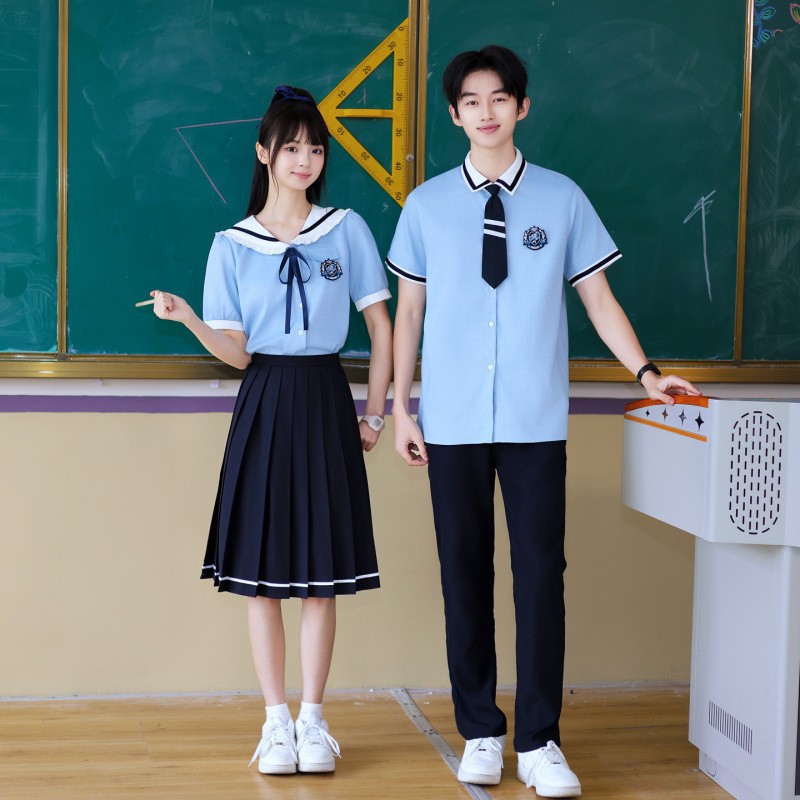Junior High School Graduation Photo Class Uniform Summer College Style Blue Shirt Jk Uniform Student Recitation Chorus Performance School Uniform