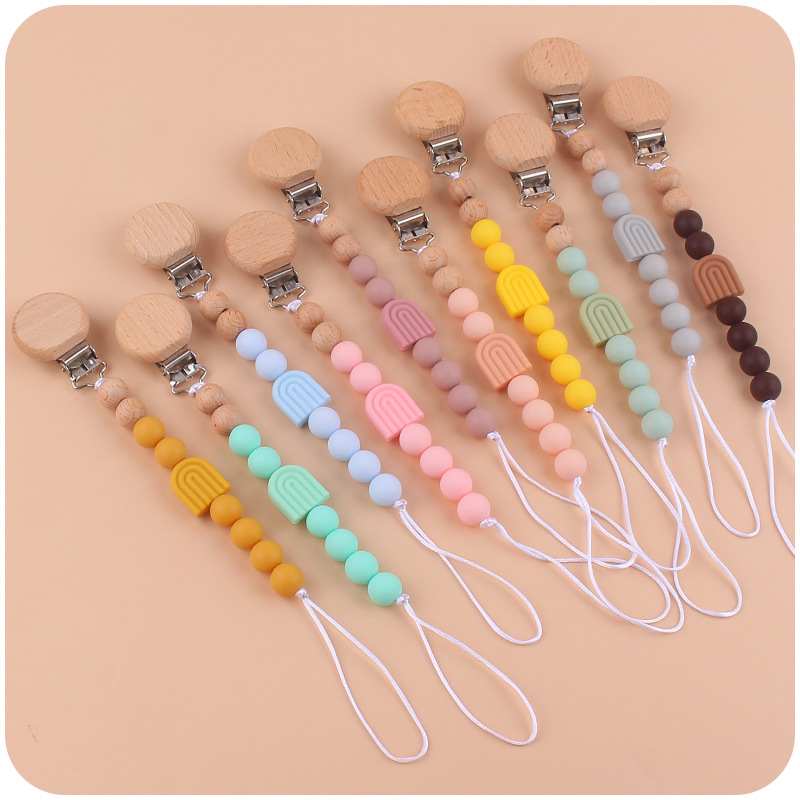 Nuevo bebé haya plana chupete clip calmante bebé dibujos animados arco iris de silicona mordedura molar chupete cadena