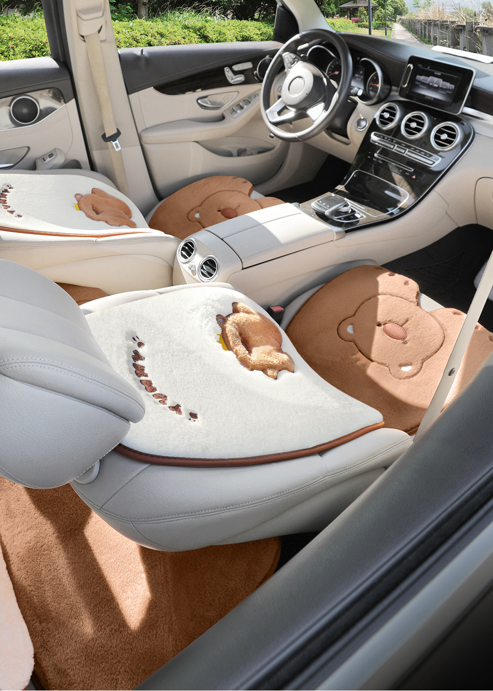 Car Seat Cushion Winter Universal Cartoon Seat Pad Half-Cover Cushion Simple Car Mat Rear Seat Cute Plush Cushion