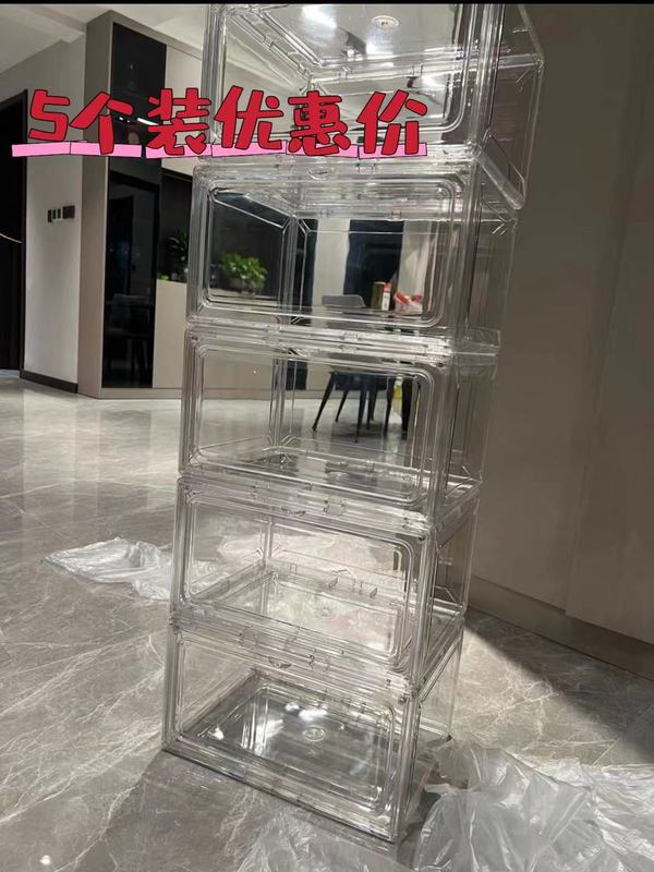 完全に透明なアクリル靴箱蓋付き磁気開閉サイドドアバッグ収納ボックススニーカー収納ディスプレイ卸売|undefined