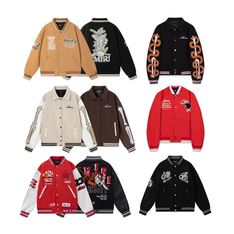High-Quality European and American Trendy Casual Hip-Hop High Street Amiri Baseball Jacket Bone Coat Unisex Trendy Brand