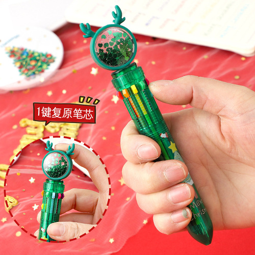 Christmas gift cute cartoon multi-color ball-point pen for primary school students push-type color 10-color ball-point pen