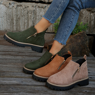 2025 New Foreign Trade Large Size Chelsea Short Boots for Women Spring and Autumn Suede Side Zipper Sleeve Short Boots for Women Trendy Wholesale