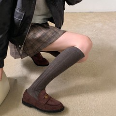 秋冬季新款不规则比例小腿袜子女高筒袜子纯色竖条无骨显瘦堆堆袜