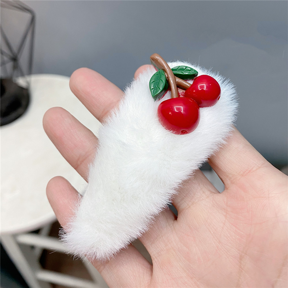 Winter Cute Furry Bb Clip Cherry Flower Color Matching Bow Hairpin display picture 1