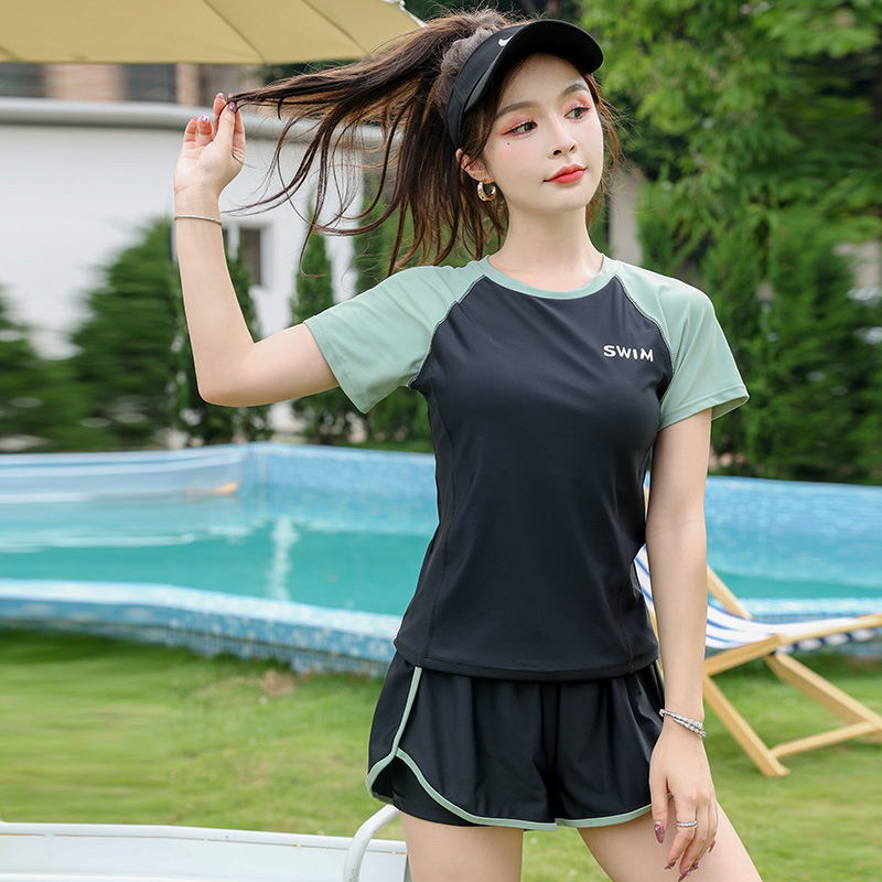 Traje de baño de dos piezas de las mujeres deportes de verano moda conservador boxeador piscina traje de baño fábrica al por mayor