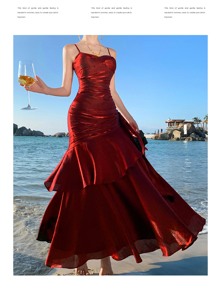 Summer, Spring Season Wholesale Women's Elegant Streetwear Solid Color Evening Party Cocktail Party Strapless Sleeveless Strap Dress Party Dress