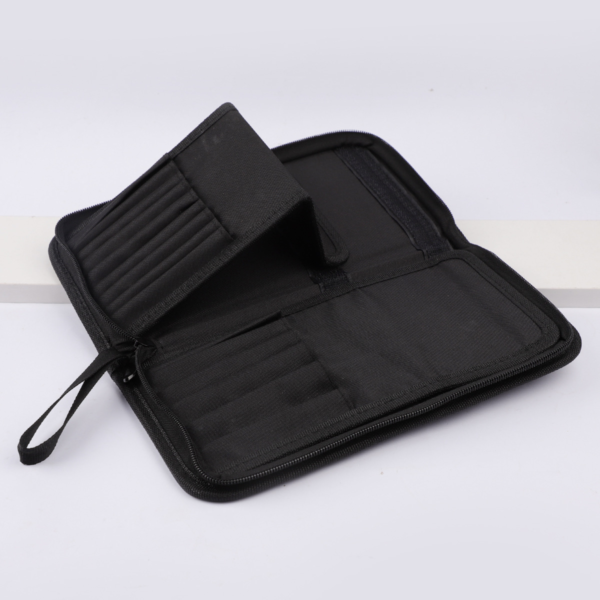 Nuevo bolso de cepillo de maquillaje transfronterizo de 14-40 agujeros bolsa de almacenamiento de gran capacidad bolsa de maquillaje plegable negra grande en stock