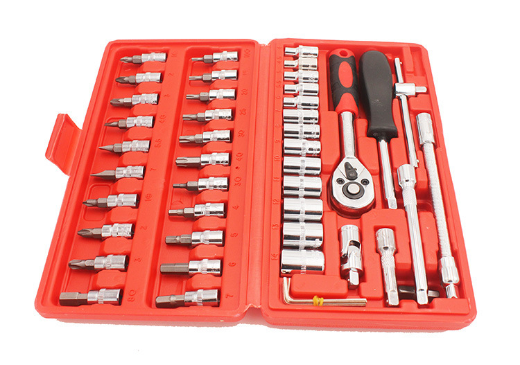 46-Piece Tool Box Set with Socket Wrenches, Quick-Release Large, Medium, and Small Wrenches for Auto Repair, Car Maintenance, and Ratchet Screwdriver Combination