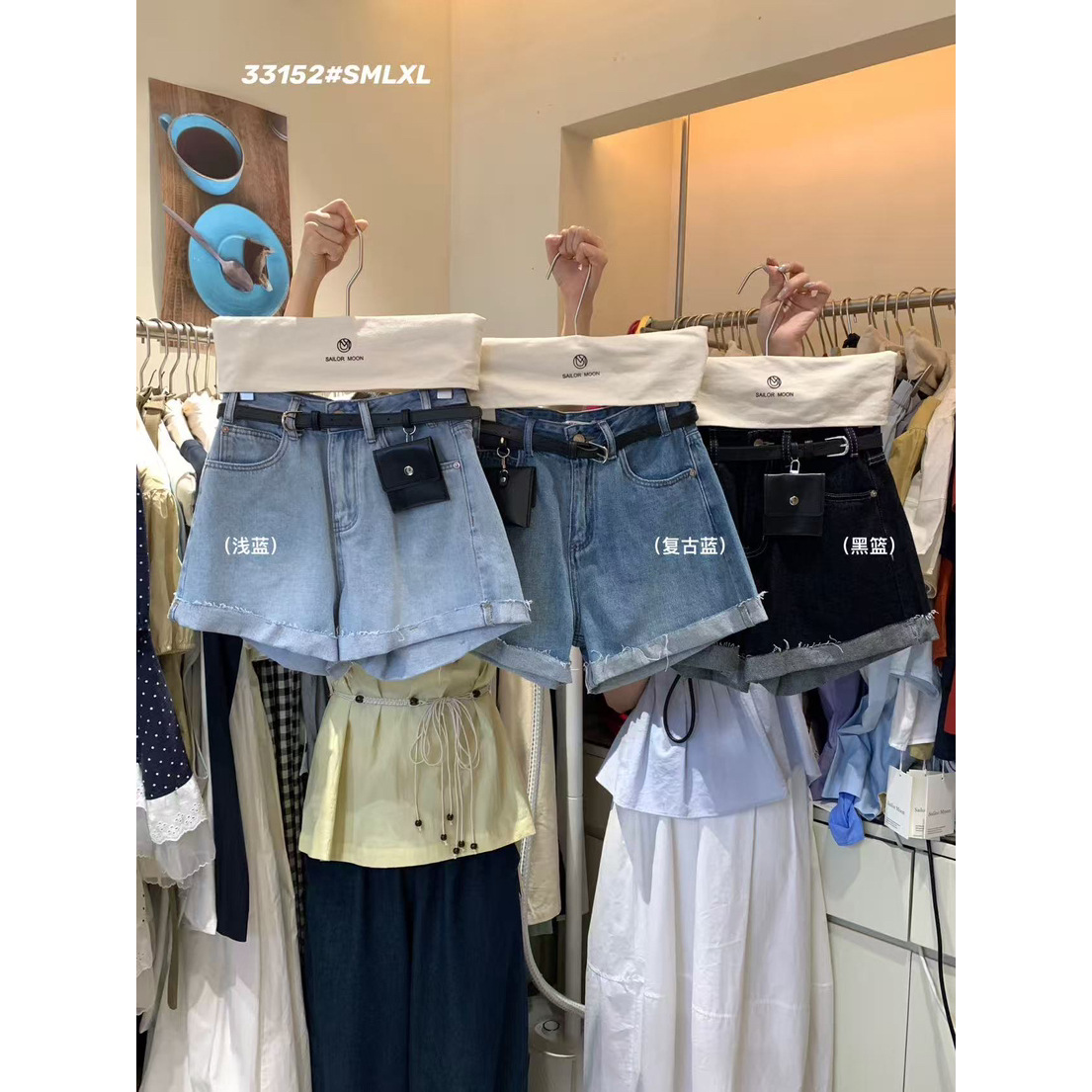 Gran venta no retornable imagine 20025 pantalones cortos de mezclilla versátiles lavados sueltos de estilo retro de verano con cinturón 33152