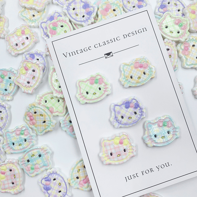ケイティ kt 猫チェック柄小魚 diy 樹脂アクセサリークリーム接着剤下駄靴花ヘアピンヘッドロープ素材パッチ|undefined