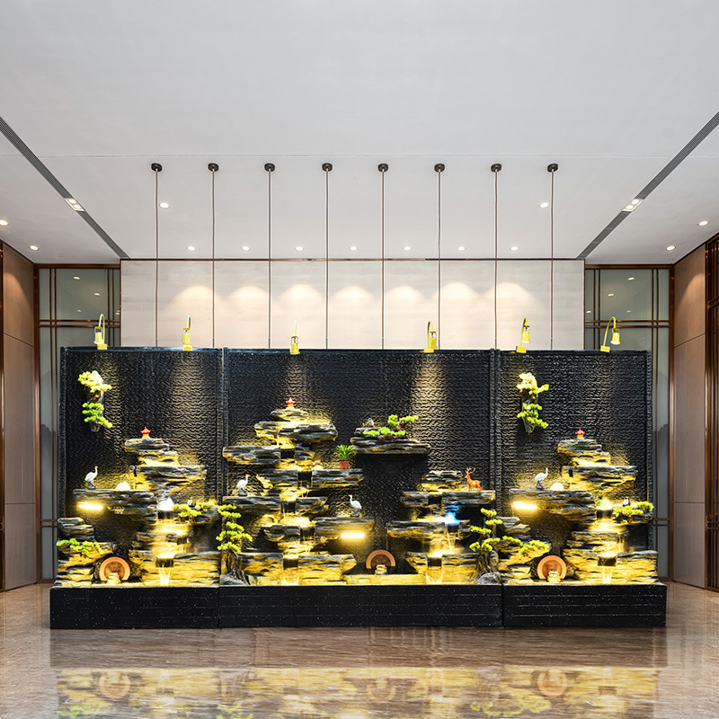 水幕墙流水屏风隔断玄关酒店公司假山流水喷泉景观鱼池摆件庭院户