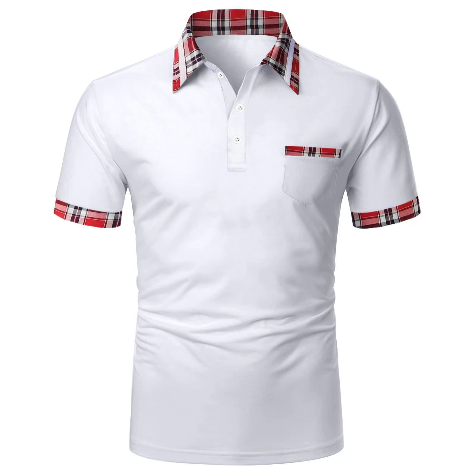 Cross-border Amazon solid color collage pocket design European and American men's daily casual lapel short sleeve polo shirt