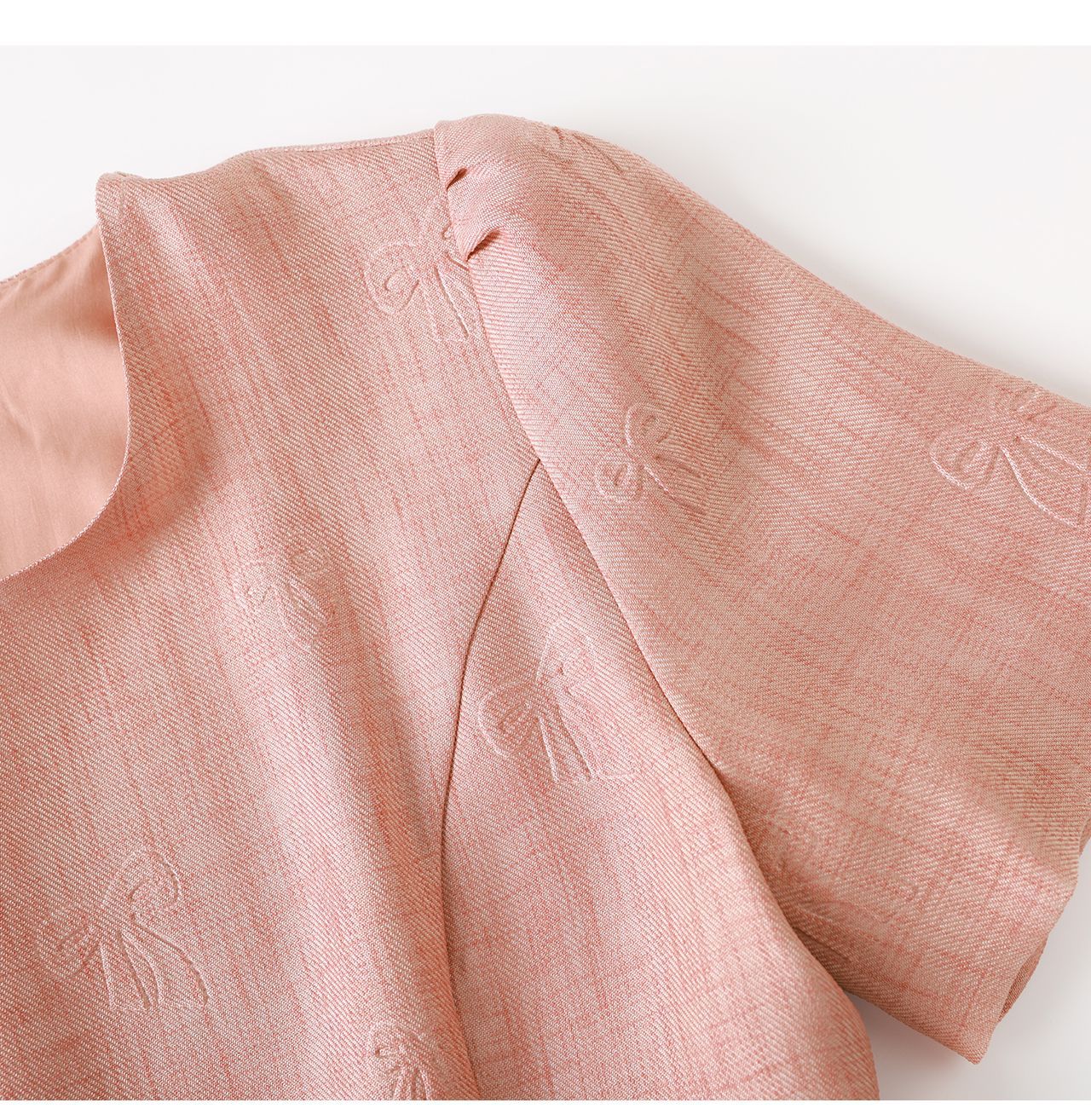 Đầm chữ A nữ cao eo họa tiết jacquard nơ — màu hồng chi tiết 26