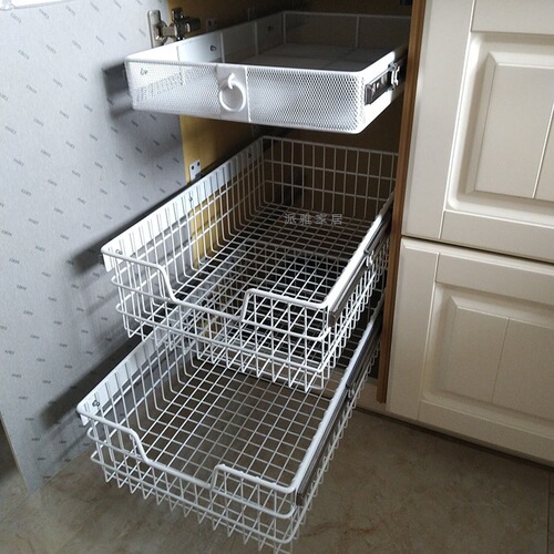 BB4C Wholesale Paiya Home Stainless Steel Fruit and Vegetable Basket Kitchen Drawer Basket Kitchen Flat Basket Seasoning