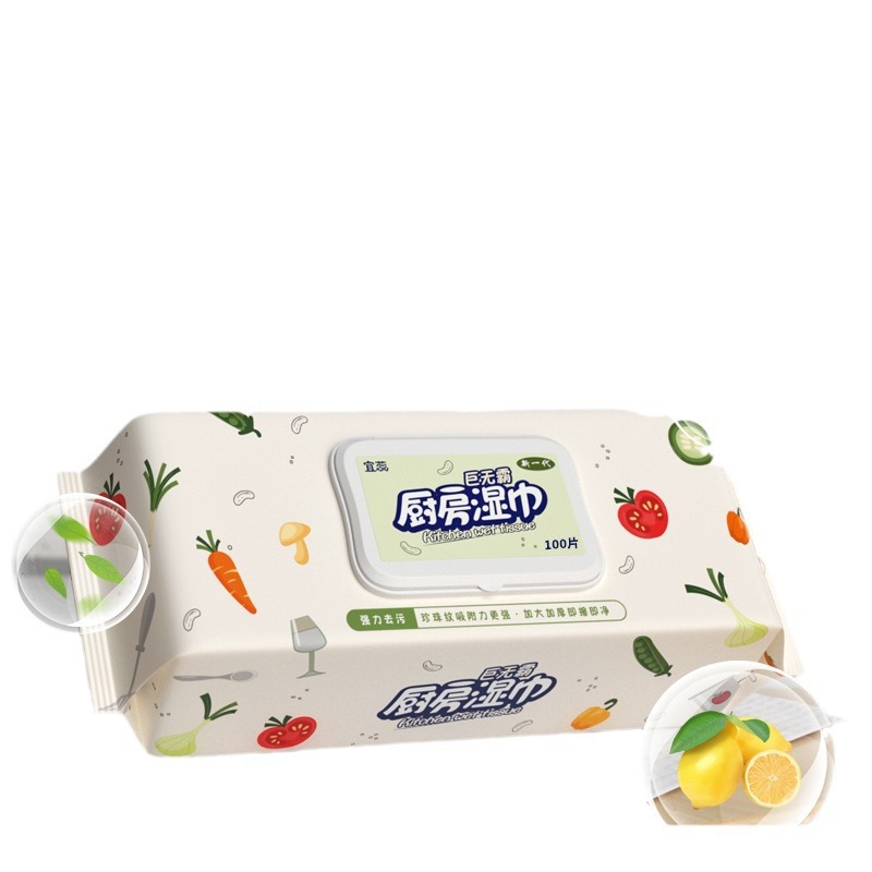 Toallitas húmedas de cocina poderosas para eliminar la contaminación de aceite y aumentar el espesor de la cocina desechable especial 80 paquetes de papel húmedo limpio