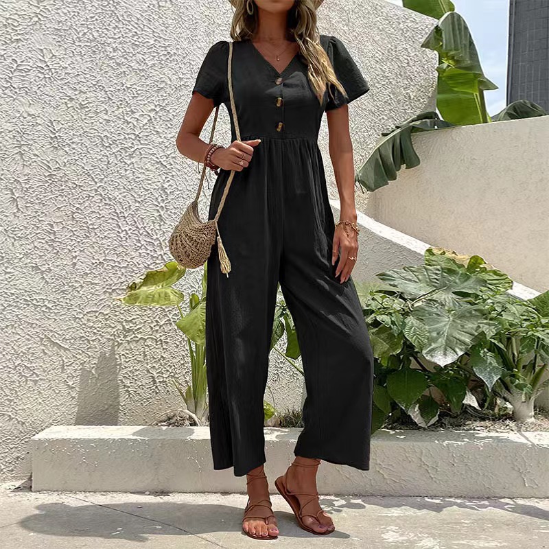 Amazon transfronterizo de comercio exterior 2023 nuevo europeo y americano casual cercanías recortada pantalones verano pierna ancha Mono para las mujeres image 4