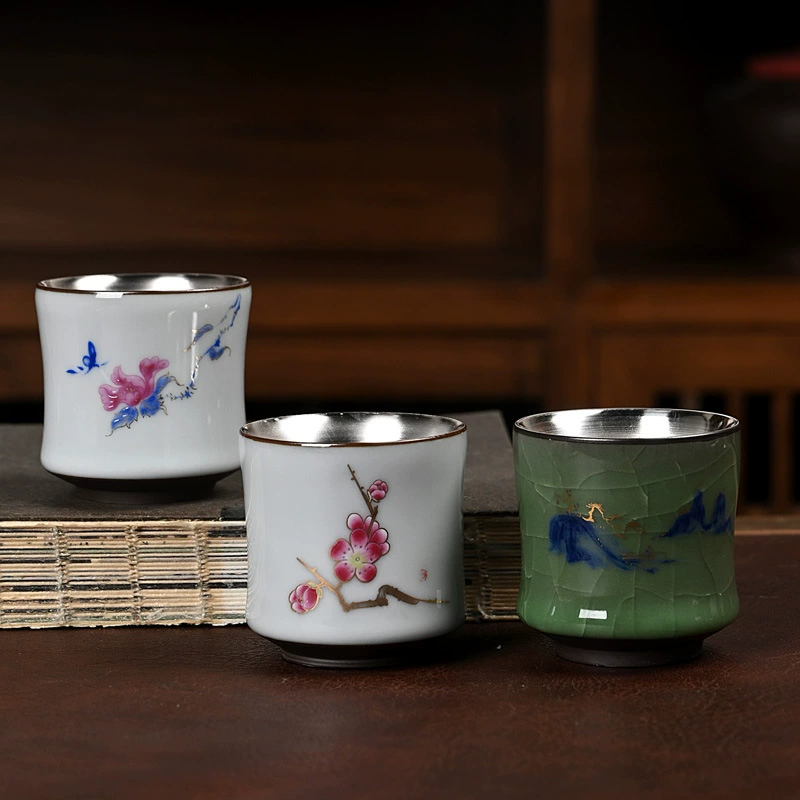 Серебряная чашка 999 стерлингов, керамическая чайная чашка Jingdezhen, эмаль цветная, серебро, чашка для к punishment?