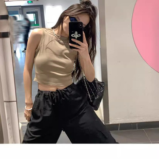 Women's Vest Inner Wearing Design Sense Niche Outer Wearing Solid Color Sling Autumn Short High Waist Exterior Sexy Hot Girl Top Trendy