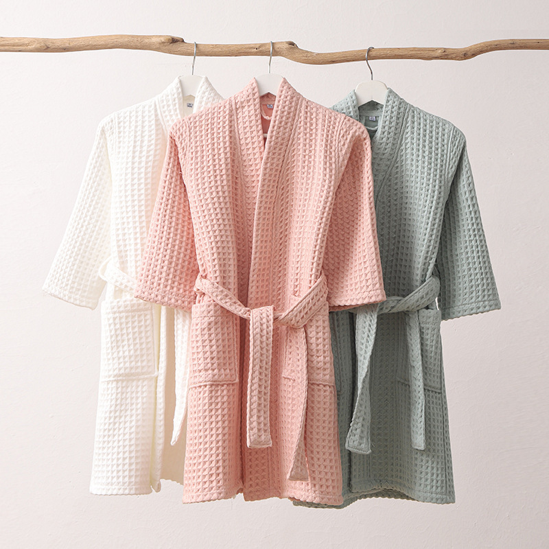 Cotton Children's Double-Layer Waffles Bathrobe Unisex Parent-Child Bathrobe Home Clothes Nightgown for Cross-Border Swimming Pool