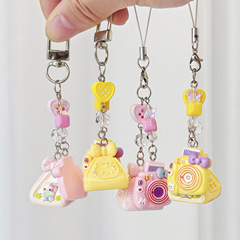 オリジナルかわいいカメラ猫テントビーズ携帯電話チェーンペンダントキーホルダーガールハートバッグペンダント Guka チェーン