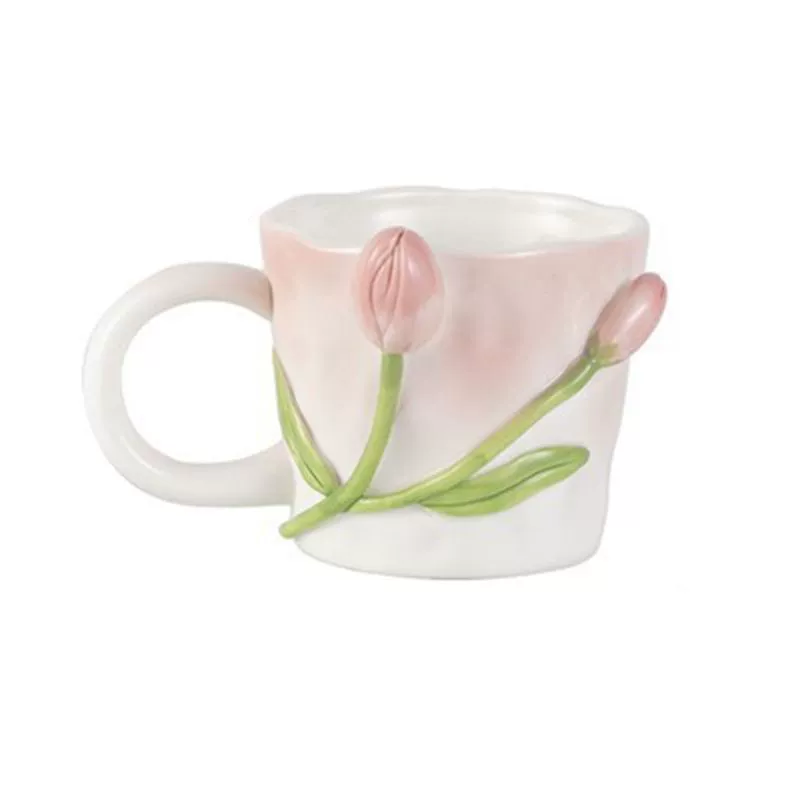 Кружка из керамики с Tulip Girl Heart Hand роспись Tulip Tully S трёхмерная цветочная текстура Girlfriend марка чашка
