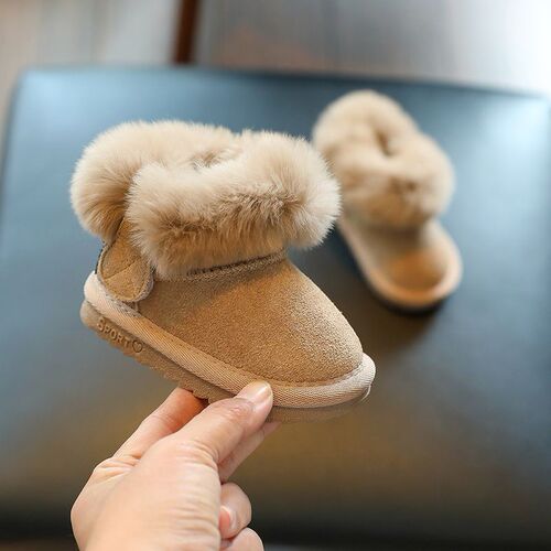 Snow boots with winter padding for warmth, new children's winter shoes for girls, soft-soled, baby girl cotton shoes, thickened.