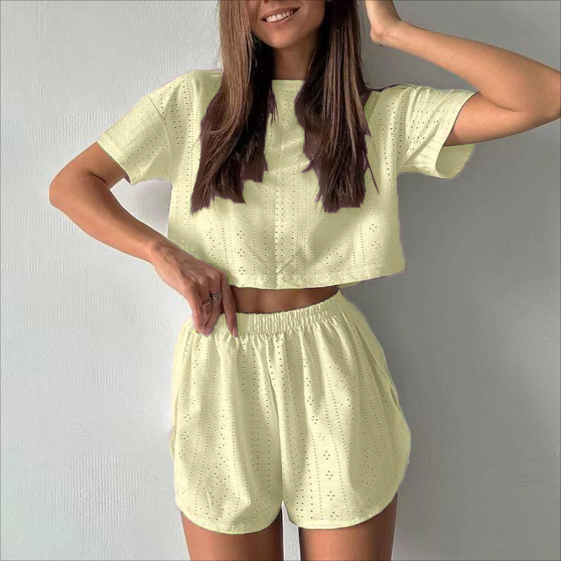 Cross-border 2026 Spring/Summer New European And American Sports Casual Outfit For Women, Solid Color Hollow Out Split_ecoleips.com