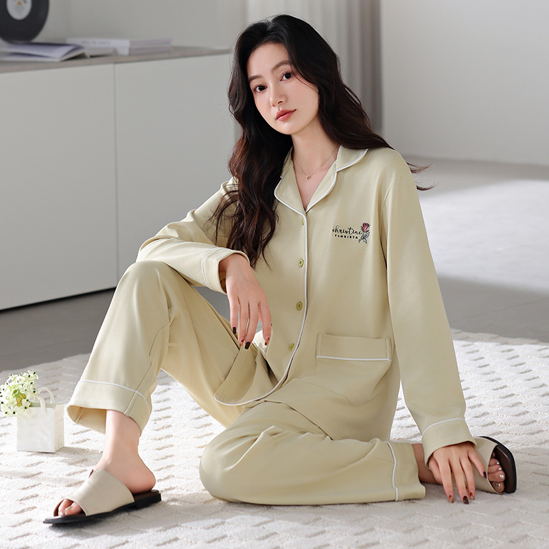 가을 겨울 여성용 잠옷 100% 긴팔 바지 가디건 2025 신상 여성용 달콤하고 착용 가능한 홈웨어 세트