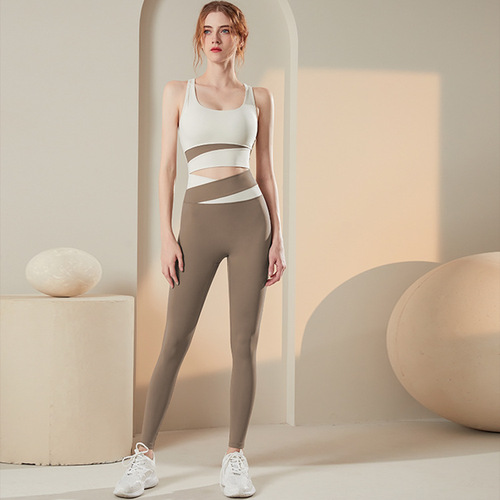 Cross-border yoga color matching high waist hip lifting tight yoga pants quick drying peach nude fitness pants for women new