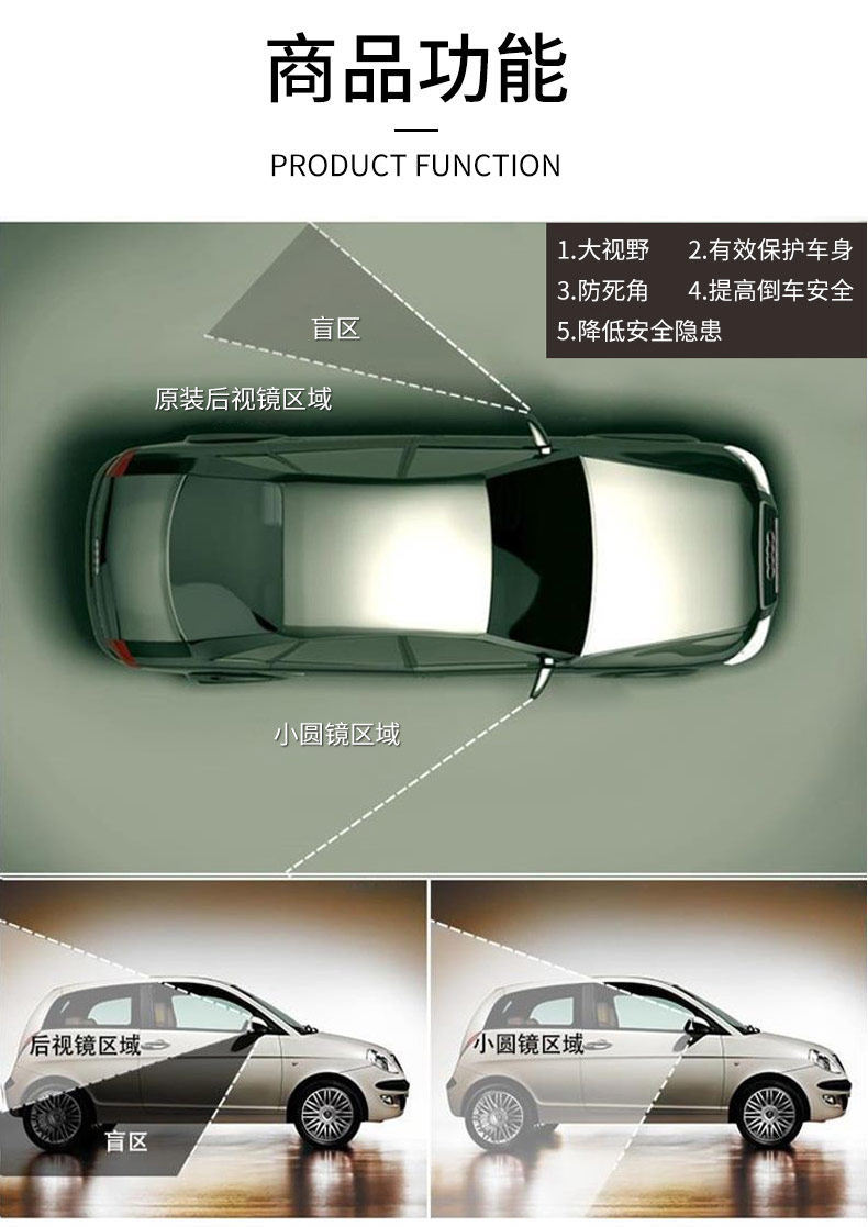 Rearview Mirror Small Round Mirror for Reversing, Coach's Car Front and Rear Wheel Auxiliary Tool, 360-Degree Wide-Angle Blind Spot Reflector