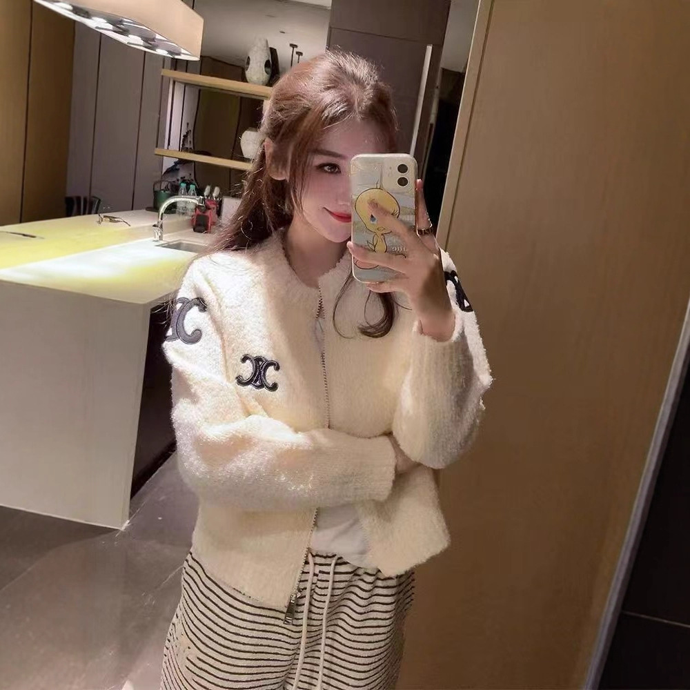 2025 New Autumn and Winter Arc De Triomphe Embroidered Knitwear Women's Small Fragrant Style Western Style Zipper Cardigan Jacket