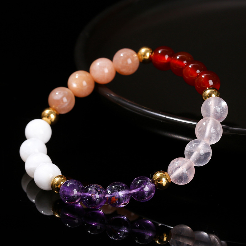 jingzhou jewelry natural stone five-color mixed string bracelet fashion simple summer men and women single circle round beads bracelet wholesale