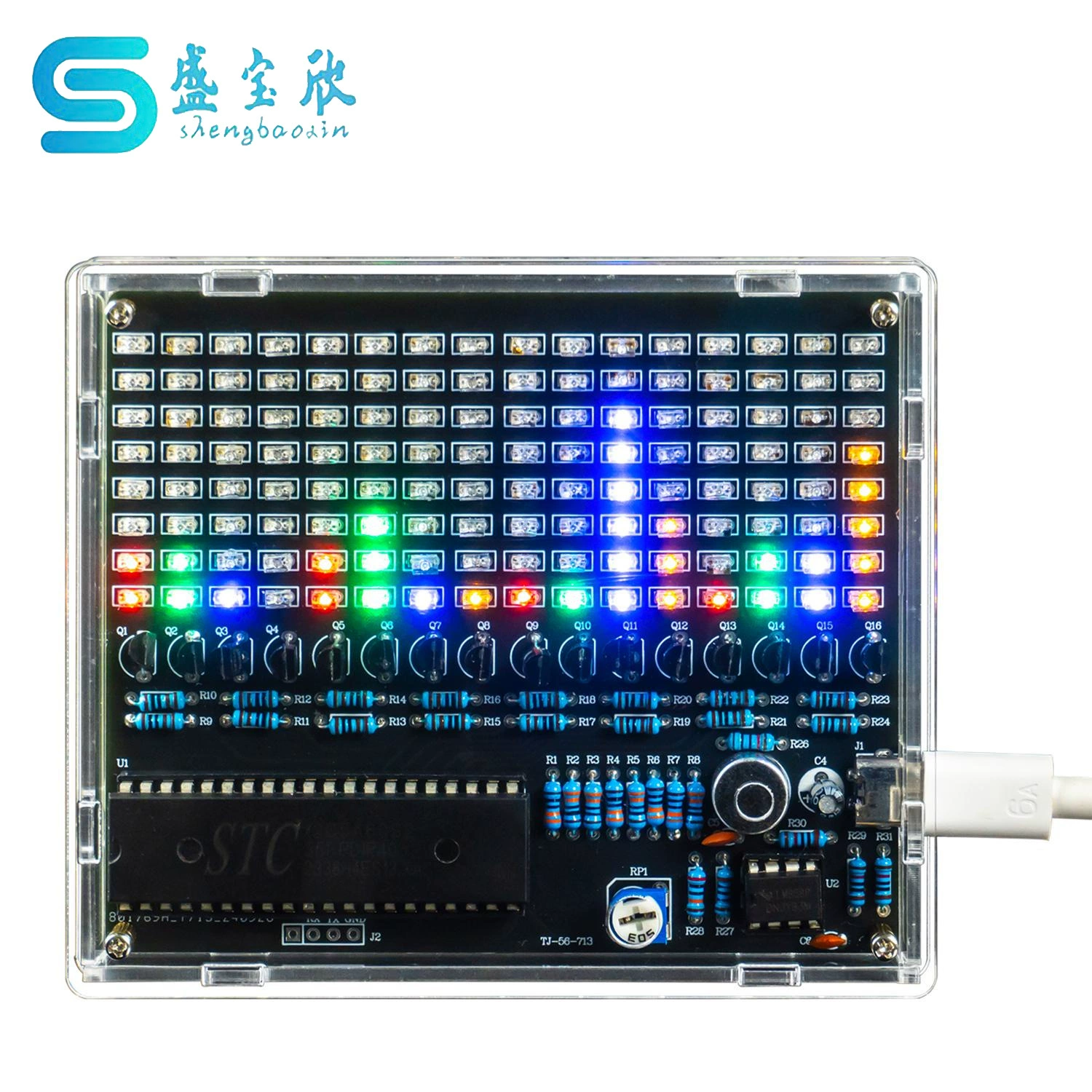 Четырехцветный звуковой контроль светодиодный ритм спектра 8x16 светодиодный матричный экран полный плагин сварочные детали TJ-56-713