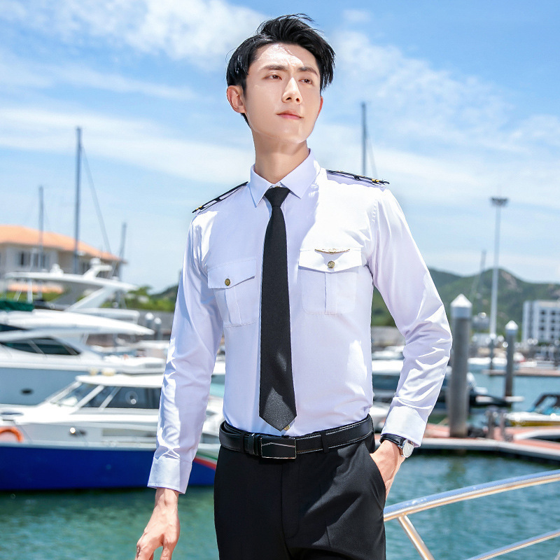 Aviation Uniform Shirt Male Long Sleeve Pilot Flight Attendant Railway School Student Stewardess Overalls Chinese Captain Aviation Uniform Shirt Male Long Sleeve Pilot Flight Attendant Railway School Student Stewardess Overalls Chinese Captain