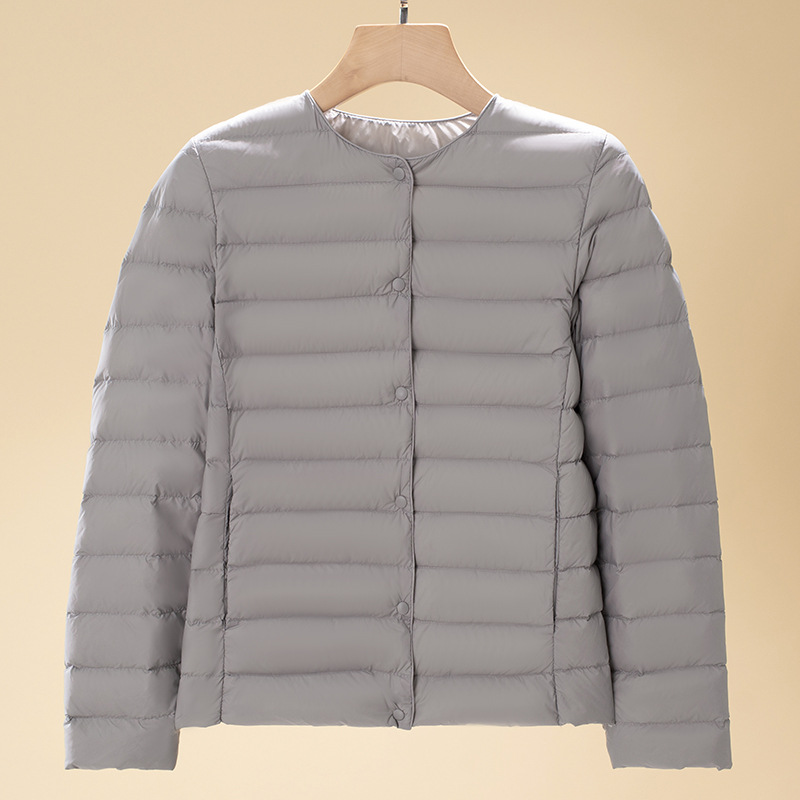 Women's Short Length Thin Down Jacket 2023 Autumn/Winter New Style V-Neck Round Neck Long Sleeve White Duck Down Lightweight Plus Size Outerwear