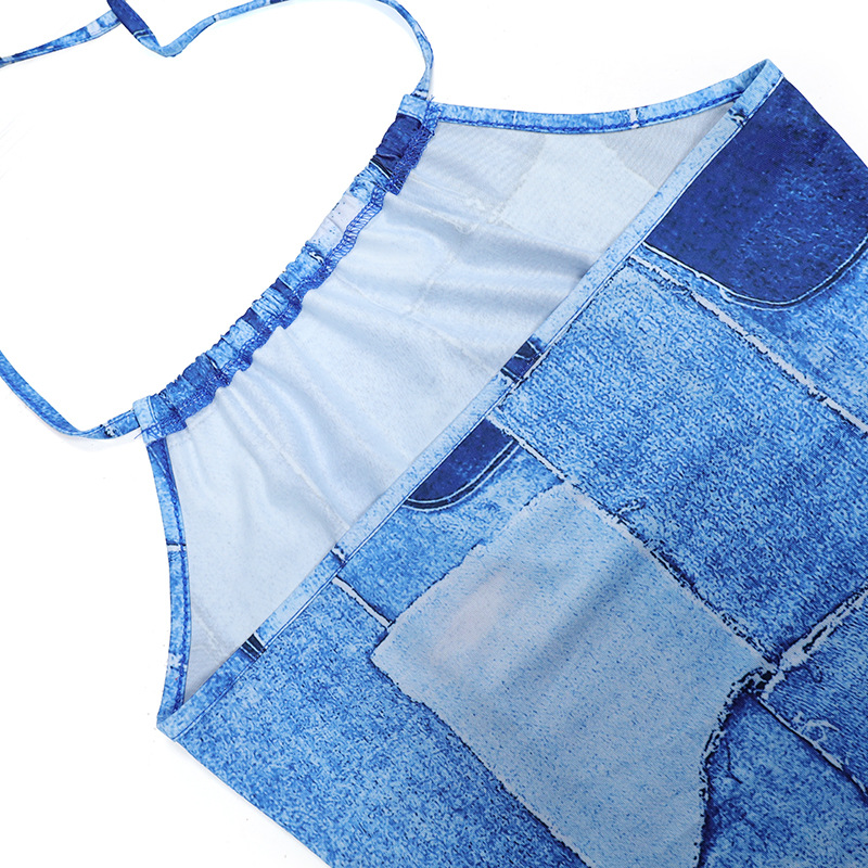 Women Clothing Sexy Slim Fit Hip Dress Imitation Denim Printing Slip Dress