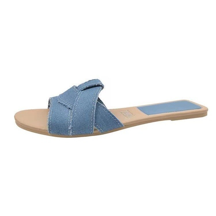 Sandalias de mujer de una sola línea con punta abierta y tacón plano de talla grande para interior y exterior, sandalias de moda de color liso con tiras cruzadas