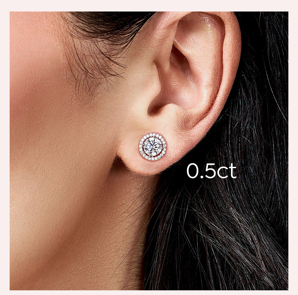 Glamour Brillant Rond Argent Sterling Moissanite Boucles D'oreilles En Masse display picture 3