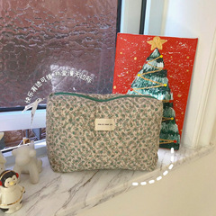 French floral cotton fabric pouch for women, fresh and delicate floral cosmetic storage bag, large capacity travel wash bag, portable makeup bag