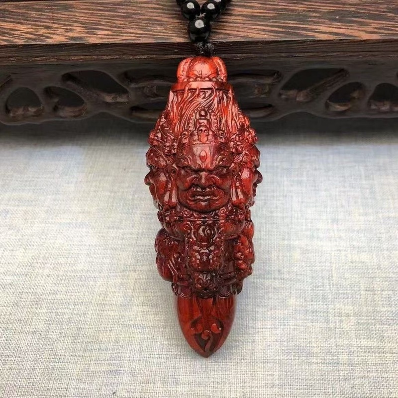 小叶紫檀木雕刻大黑天金刚降魔杵手把件汽车挂件文玩随身盘玩|undefined