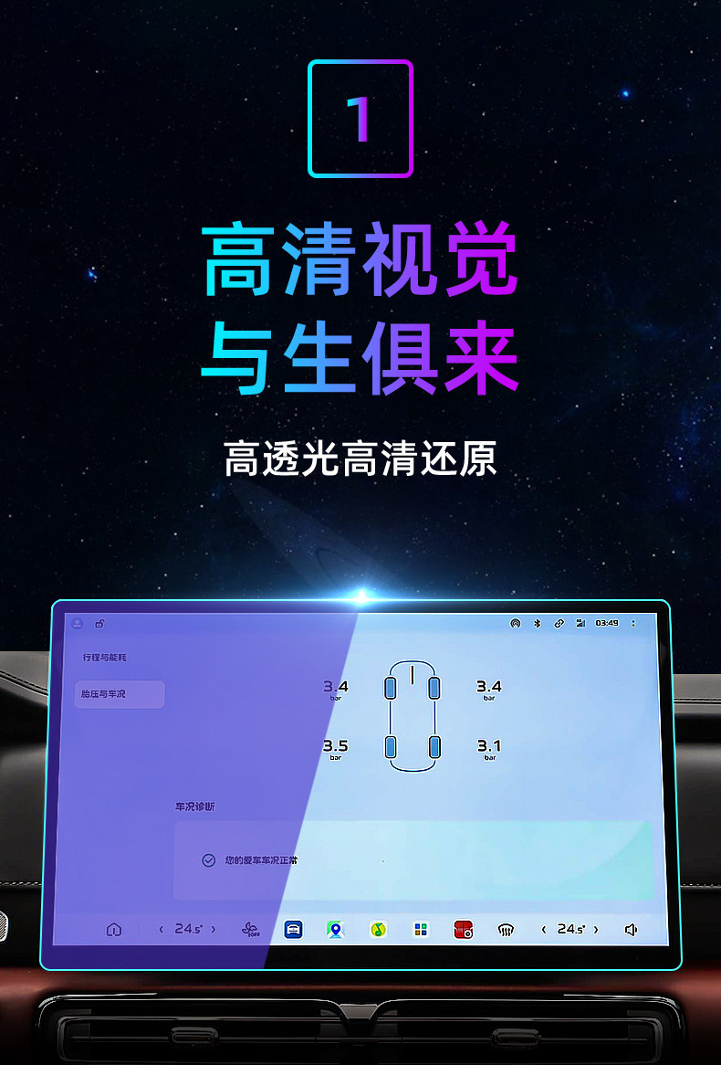 Suitable for 27 models of Hongqi HS5 central control tempered film, car navigation screen protector, display screen protective film, dashboard