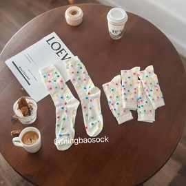 波点袜子女彩色中筒袜夏季薄款韩式ins凉感透气网眼长袜小众夏天