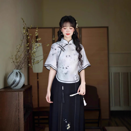 2025 New Style Top Women's New Chinese Style Improved Cheongsam suit Republic of China Style Female Student Middle Sleeve Tea Dress dress